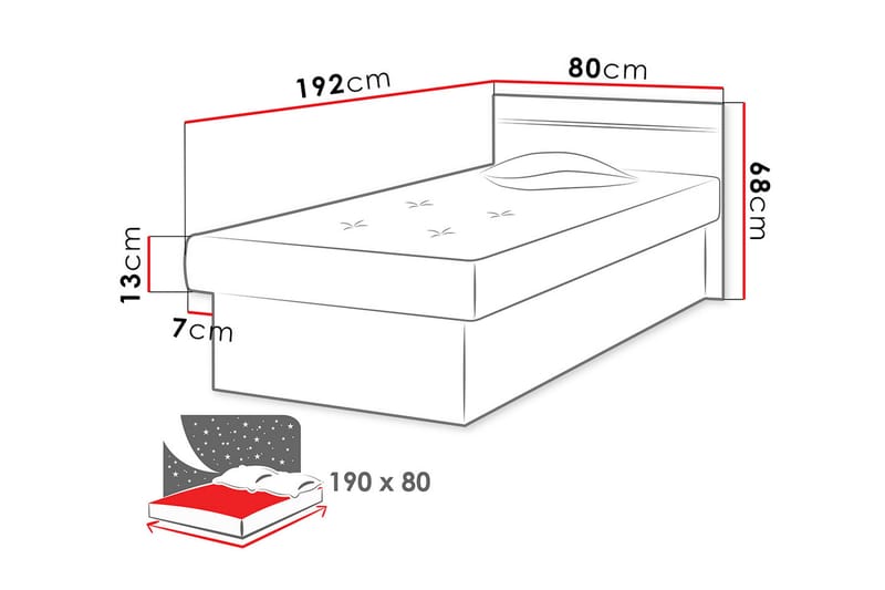 Berta Rammeseng 192x80x68 cm - Enkeltsenge - Boxmadras & boxseng