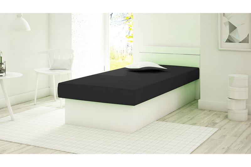 Berta Sengeramme 80x190 cm i Stof med Sengegavl og Opbevaring - Sort - Møbler - Senge - Sengeramme & sengestel
