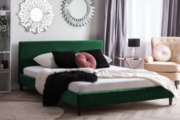 Fitou Sengeramme 180x200 cm i Fløjl med Sengegavl - Grøn - Møbler - Senge - Sengeramme & sengestel