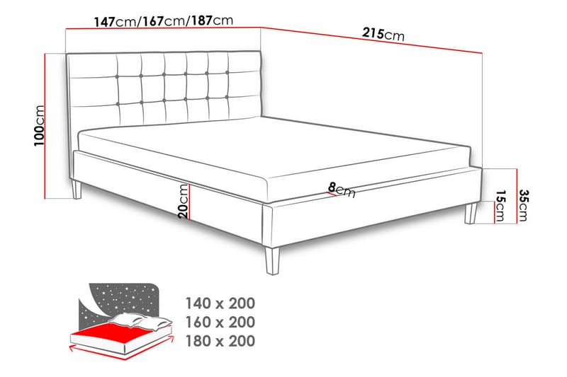 Gallardo Boksseng 215x146x106 cm - Boxmadras & boxseng