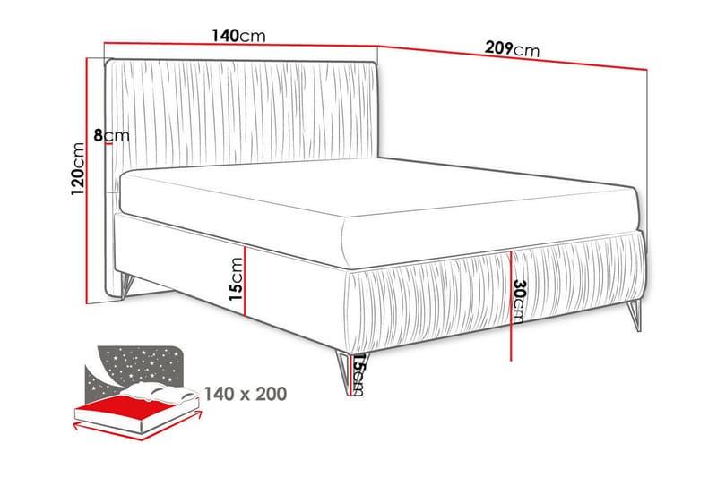 Gortin Rammeseng 140x200 cm - Orange - Boxmadras & boxseng