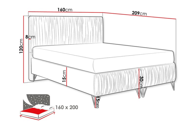 Gortin Rammeseng 160x200 cm - Orange - Boxmadras & boxseng