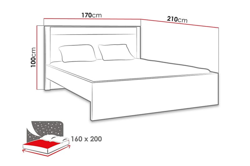 Indianapolis rammeseng 210x170x100 cm - Boxmadras & boxseng