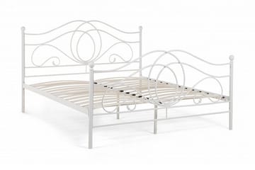 Lyra Dobbeltseng 160x200 cm i Metal med Sengegavl - Hvid - Møbler - Senge - Sengeramme & sengestel