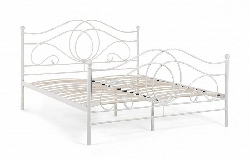 Lyra Dobbeltseng 160x200 cm i Metal med Sengegavl - Hvid - Møbler - Senge - Sengeramme & sengestel
