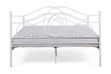 Lyra Dobbeltseng 160x200 cm i Metal med Sengegavl - Hvid - Møbler - Senge - Sengeramme & sengestel