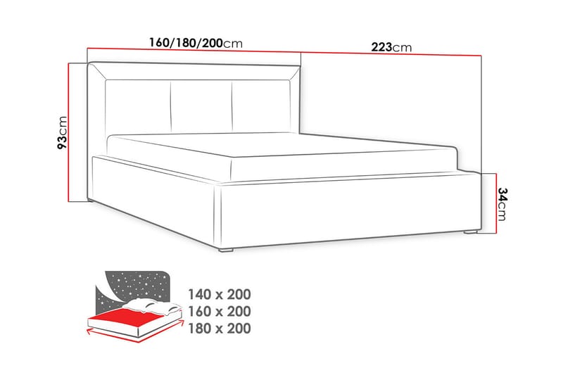 Modena Rammeseng 223x200x93 cm - Familieseng - Boxmadras & boxseng