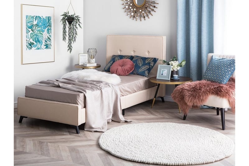 Nattaro Sengeramme 90x200 cm i Stof med Sengegavl, Beige