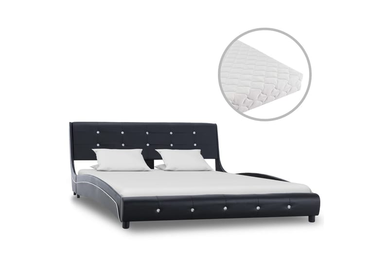 seng med madras 140 x 200 cm kunstlæder sort - Komplet sengepakke - Boxmadras & boxseng