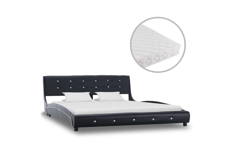seng med madras 160 x 200 cm kunstlæder sort - Komplet sengepakke - Boxmadras & boxseng