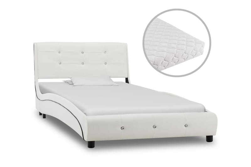 seng med madras 90 x 200 cm kunstlæder hvid - Komplet sengepakke - Boxmadras & boxseng