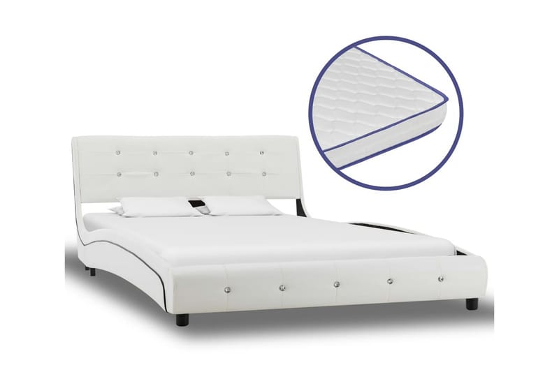 seng med madras i memoryskum 120 x 200 cm kunstlæder hvid - Komplet sengepakke - Boxmadras & boxseng