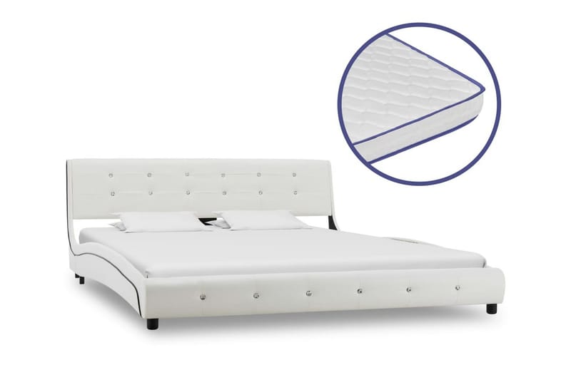 seng med madras i memoryskum 160 x 200 cm kunstlæder hvid - Komplet sengepakke - Boxmadras & boxseng