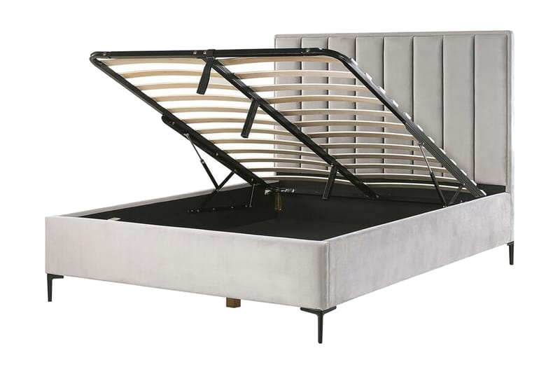 Sezanne Boksseng 160x200 cm med Opbevaring - Velour/Grå - Møbler - Senge - Boxmadras & boxseng