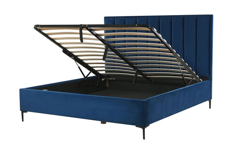 Sezanne Boksseng 180x200 cm med Opbevaring - Velour/Blå - Møbler - Senge - Boxmadras & boxseng