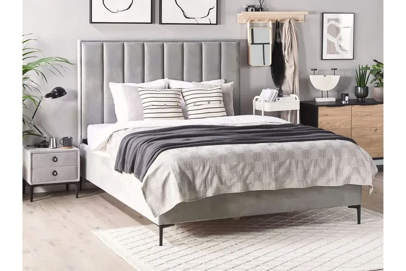 Soveværelsessæt dobbeltseng 180x200 cm grå SEZANNE - Grå - Møbler - Senge - Sengeramme & sengestel