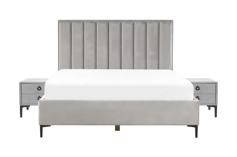 Soveværelsessæt dobbeltseng 180x200 cm grå SEZANNE - Grå - Komplet sengepakke - Boxmadras & boxseng