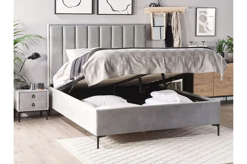 Soveværelsessæt dobbeltseng 180x200 cm grå SEZANNE - Grå - Møbler - Senge - Sengeramme & sengestel