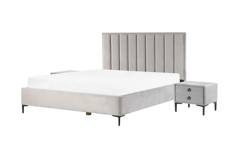 Soveværelsessæt dobbeltseng 180x200 cm grå SEZANNE - Grå - Møbler - Senge - Sengeramme & sengestel