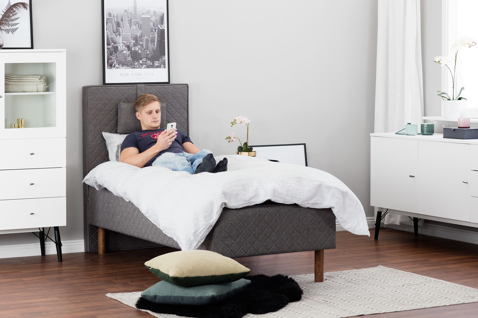 Sundborn boksseng 80x200 - Grå - Møbler - Senge - Boxmadras & boxseng