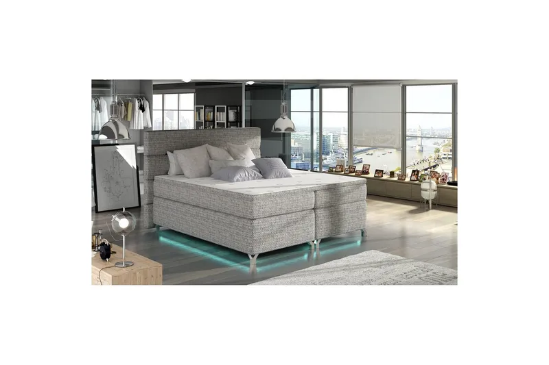 Boxmadras Eltap Amadeo med LED - Berlin 01, Grå, 180x200 cm - Møbler - Senge - Kontinentalsenge