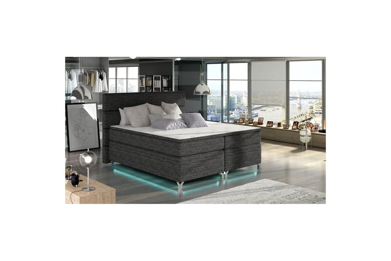 Boxmadras Eltap Amadeo med LED - Berlin 02, Mørkegrå, 140x200 cm - M�øbler - Senge - Kontinentalsenge