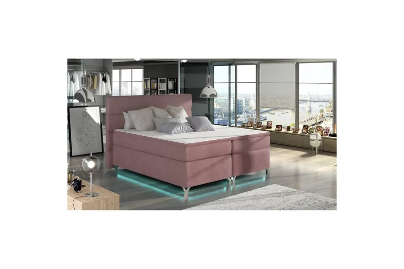 Boxmadras Eltap Amadeo med LED - Mat Velvet 63, Pink, 180x200 cm - Møbler - Senge - Kontinentalsenge