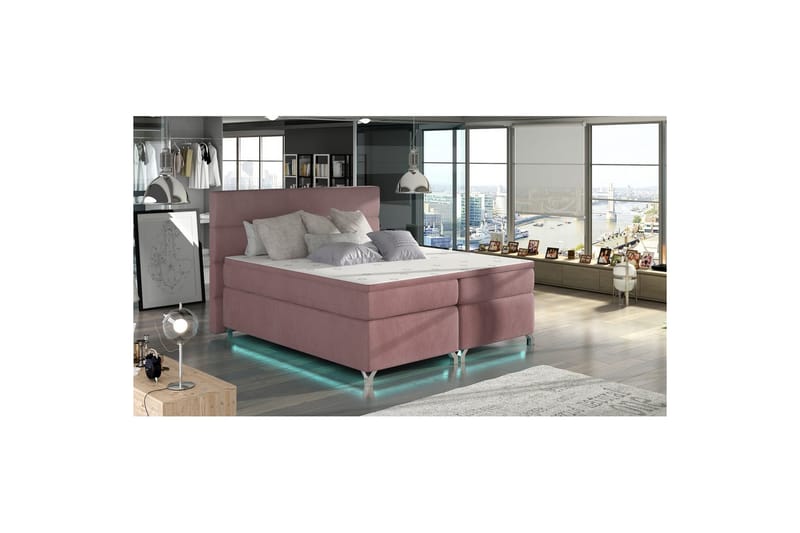 Boxmadras Eltap Amadeo med LED - Mat Velvet 63, Pink, 160x200 cm - Møbler - Senge - Kontinentalsenge