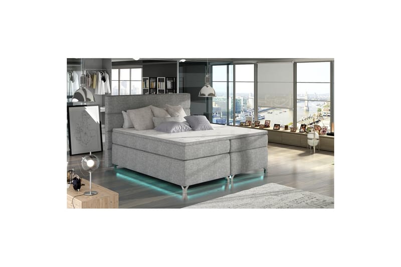 Boxmadras Eltap Amadeo med LED - Sawana 21, Grå, 140x200 cm - Møbler - Senge - Kontinentalsenge