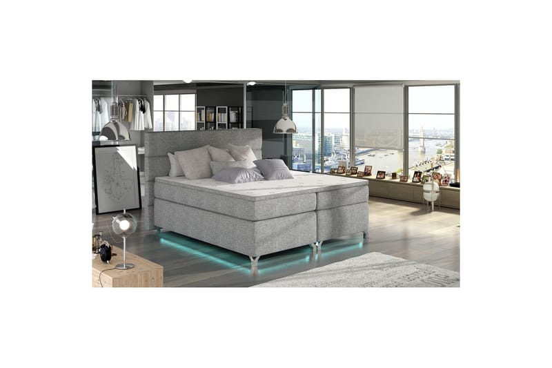 Boxmadras Eltap Amadeo med LED - Sawana 21, Grå, 180x200 cm - Møbler - Senge - Kontinentalsenge