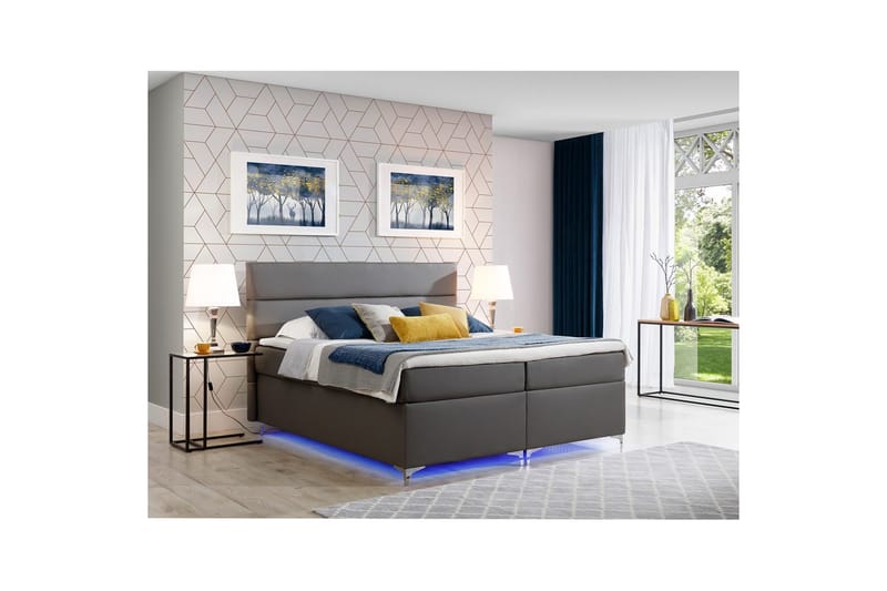 Boxmadras Eltap Amadeo med LED - Soft 29, Grå, 140x200 cm - Møbler - Senge - Kontinentalsenge