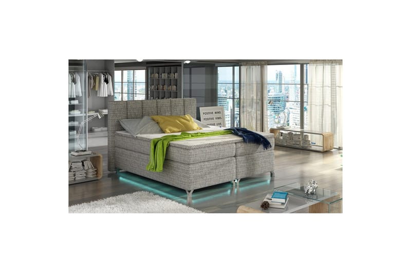 Boxmadras Eltap Basilio med LED - Berlin 01, Grå, 160x200 cm - Møbler - Senge - Komplet sengepakke