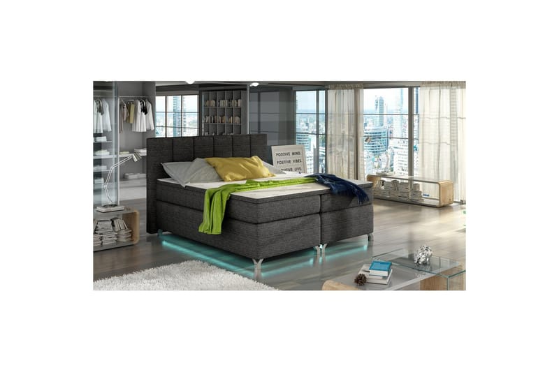 Boxmadras Eltap Basilio med LED - Berlin 02, Mørkegrå, 140x200 cm - Møbler - Senge - Komplet sengepakke