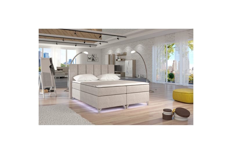 Boxmadras Eltap Basilio med LED - Dora 21, Beige, 140x200 cm - Møbler - Senge - Komplet sengepakke