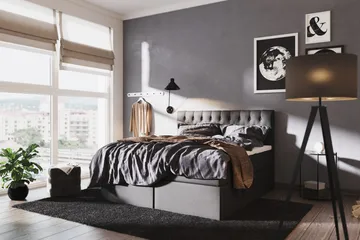 Boxy Box Bed 180x200 cm Komplet Sengepakke med Opbevaring - Sort/Grå - Møbler - Senge - Komplet sengepakke