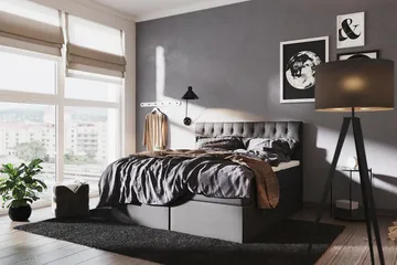 Boxy Box Bed 180x200 cm Seng med Opbevaring - Sort/Grå - Møbler - Senge - Komplet sengepakke