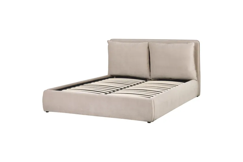 Braylon Sengeramme 160x200 cm i Fløjl med Opbevaring og Sengegavl, Beige
