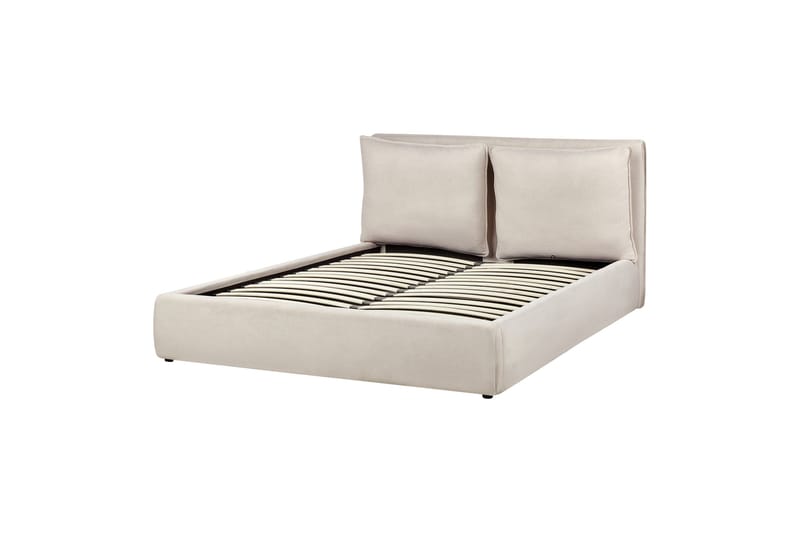 Braylon Sengeramme 160x200 cm i Stof med Opbevaring og Sengegavl, Beige