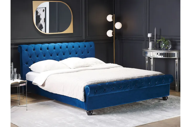 Bronson Sengeramme 180x200 cm - Blå/Mørkt træ - Møbler - Senge - Vandseng