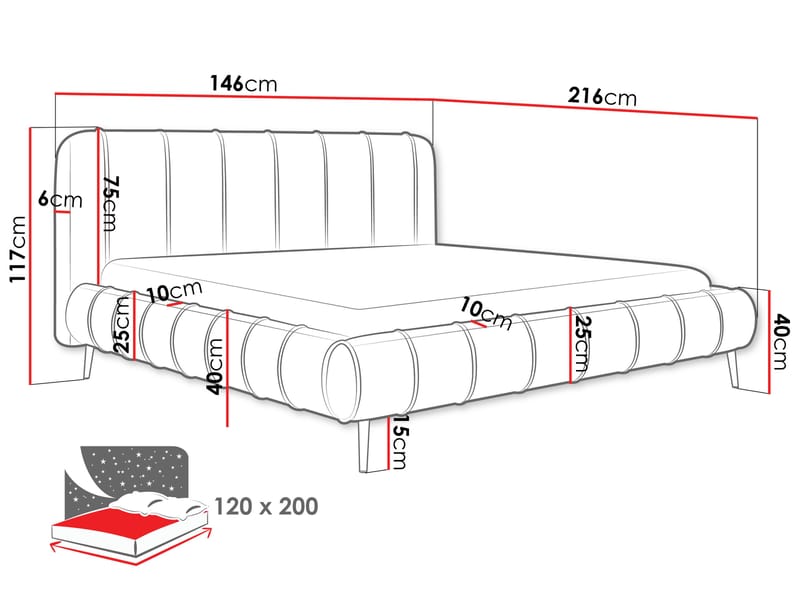 Calrosin Sengeramme med Ben 120x200 cm med Opbevaring - Grå - Møbler - Senge - Sengeramme & sengestel