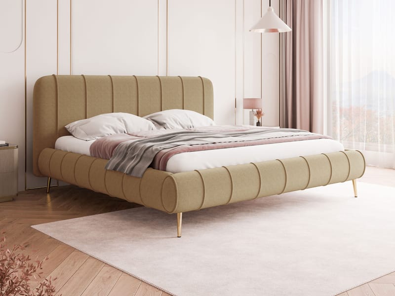 Calrosin Sengeramme med Ben 120x200 cm med Opbevaring - Mørk beige - Møbler - Senge - Sengeramme & sengestel