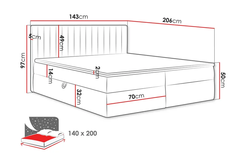 Calrosor Sengepakke Kontinentalseng med Opbevaring 140x200 cm - Beige - Møbler - Senge - Komplet sengepakke