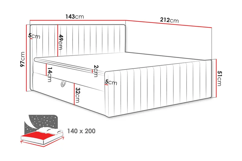 Calrosor Sengepakke Kontinentalseng med Opbevaring 140x200 cm - Grå - Møbler - Senge - Komplet sengepakke