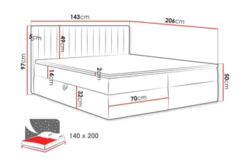 Calrosor Sengepakke Kontinentalseng med Opbevaring 140x200 cm - Grå - Møbler - Senge - Komplet sengepakke