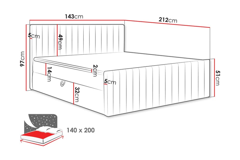 Calrosor Sengepakke Kontinentalseng med Opbevaring 140x200 cm - Sort - Møbler - Senge - Komplet sengepakke