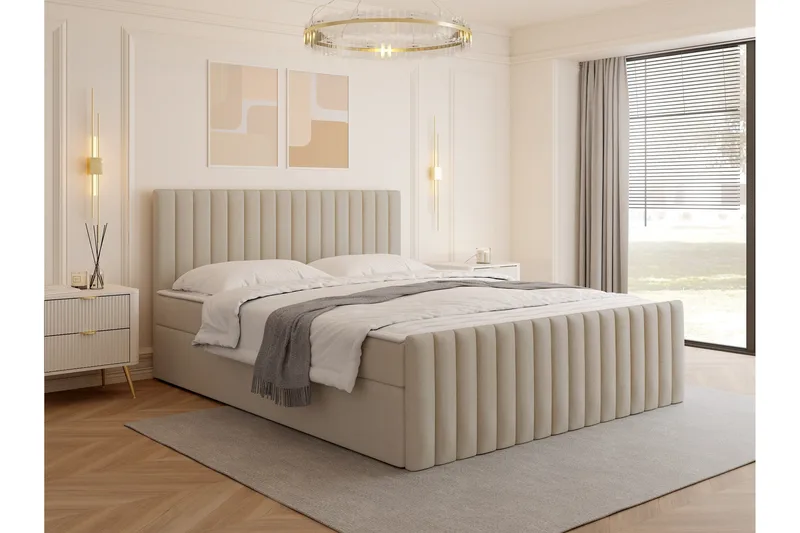 Calrosor Sengepakke Kontinentalseng med Opbevaring 180x200 cm - Beige - Møbler - Senge - Komplet sengepakke