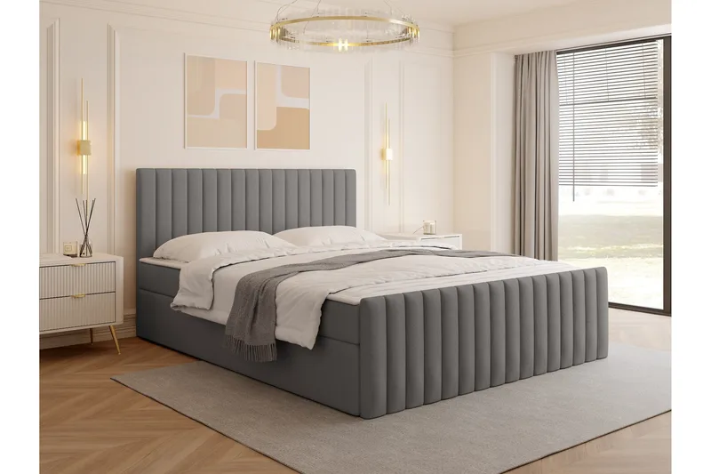 Calrosor Sengepakke Kontinentalseng med Opbevaring 180x200 cm - Grå - Møbler - Senge - Komplet sengepakke