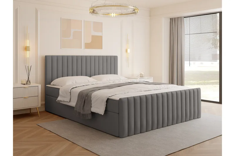 Calrosor Sengepakke Kontinentalseng med Opbevaring 180x200 cm - Grå - Møbler - Senge - Komplet sengepakke