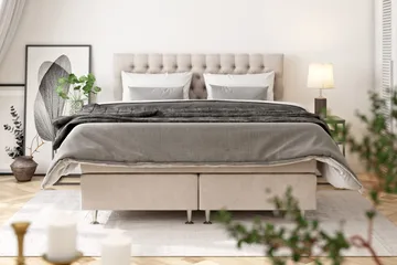 Celine Komplet Sengepakke 160x200 cm - Beige / Fløjl - Møbler - Senge - Kontinentalsenge