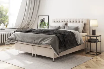Celine Komplet Sengesæt 180x200 cm Kontinentalseng med Sengegavl - Beige / Fløjl - Møbler - Senge - Kontinentalsenge